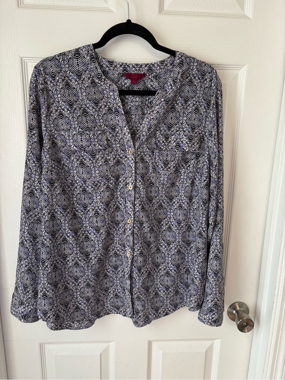 212 Collection Black and White Geometric Button-Down Blouse